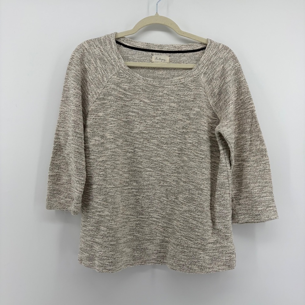 Lou & Grey Pullover‎ Sweater Gray Women Size M Marled Metallic 3/4 Raglan Sleeve